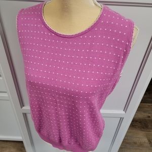 Lands End Sweater Vest Pink Sleeveless White Polka Dot Womens Medium 10 12